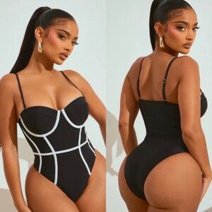 Black and White One-Piece Swimsuit -Size XL